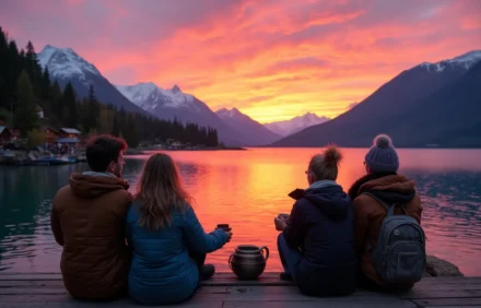 Atardecer en el muelle del Lago Lácar